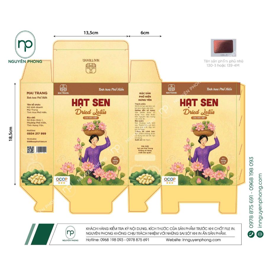 In hộp giấy đựng hạt sen sấy khô
